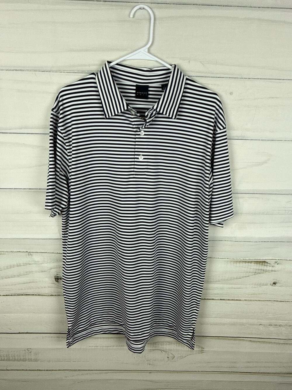 Dunning Golf Men's Performance Striped Short Sleeve Polo Shirt Black White A-12